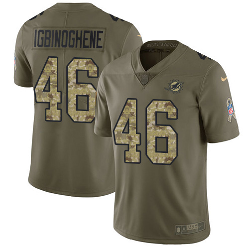 Miami Dolphins #46 Noah Igbinoghene Olive Camo Men Stitched NFL Limited 2017 Salute To Service Jersey